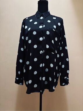Zara Black Button-Down Shirt with White Polka Dots